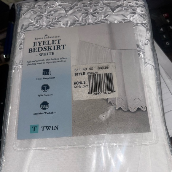 White Eyelet Twin Bed Skirt Nwt from Kohl’s 39 x 75 Cottage Core Chic Shabby - Picture 1 of 4